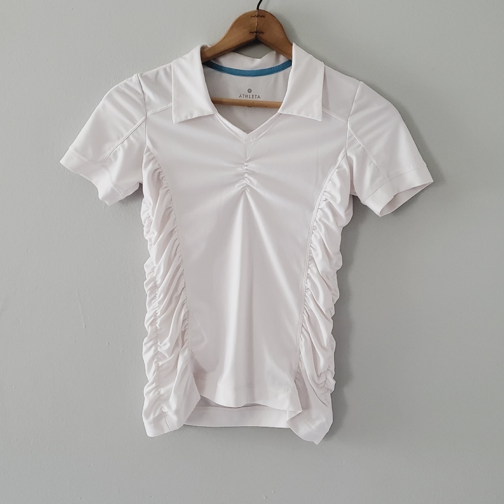 Athleta White Side Ruched Tee